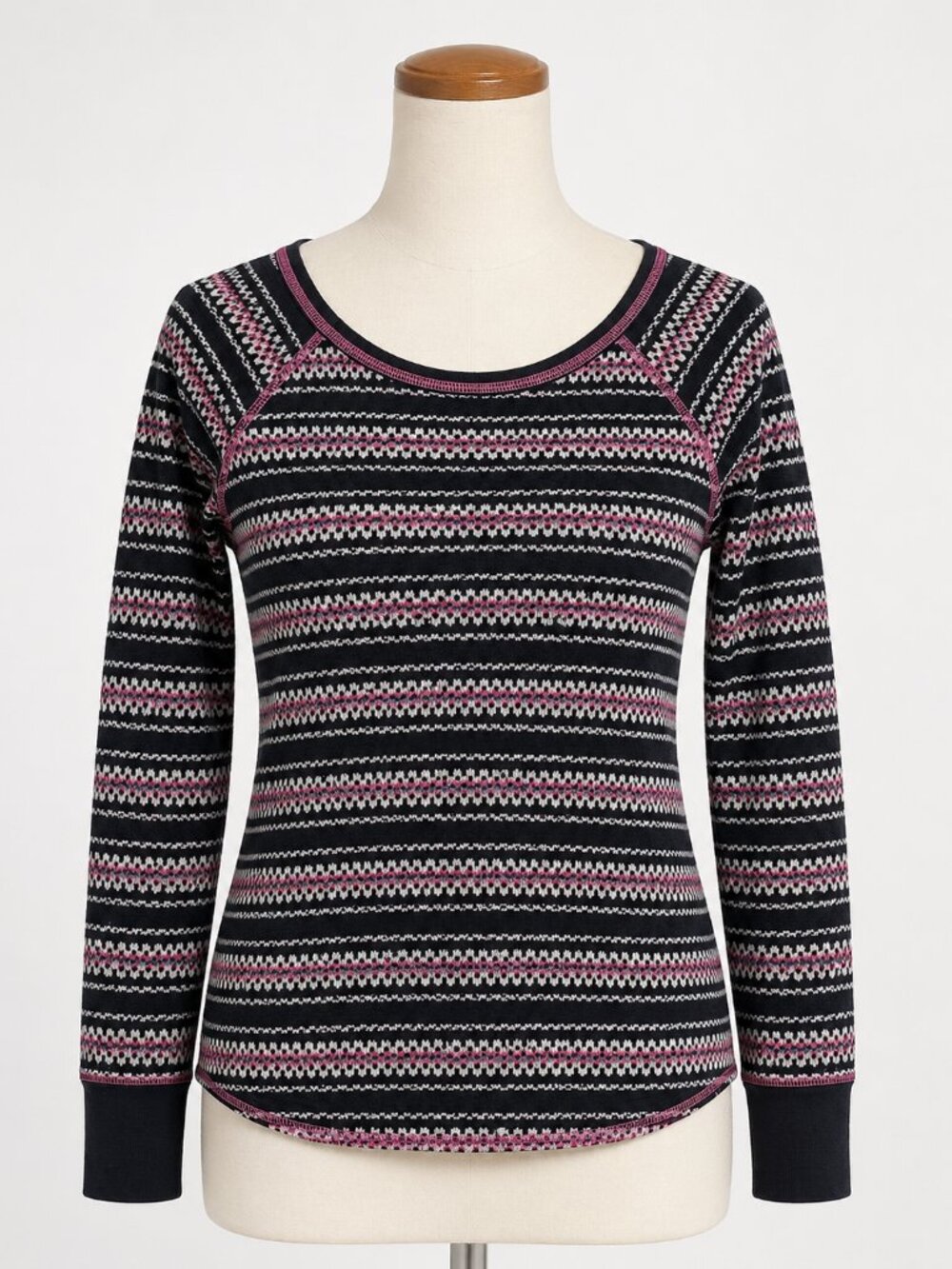 Victoria’s Secret Fair Isle Thermal Knit Long Sleeve Top Pink Black S/P